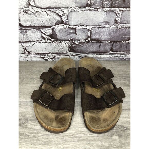 Birkenstock Arizona Mocha Brown Suede Leather Slides Sandals Women Sz 39EU/8.5M - Picture 9 of 16